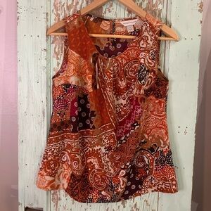 Women’s Christopher & Banks orange and brown paisley print sleeveless blouse